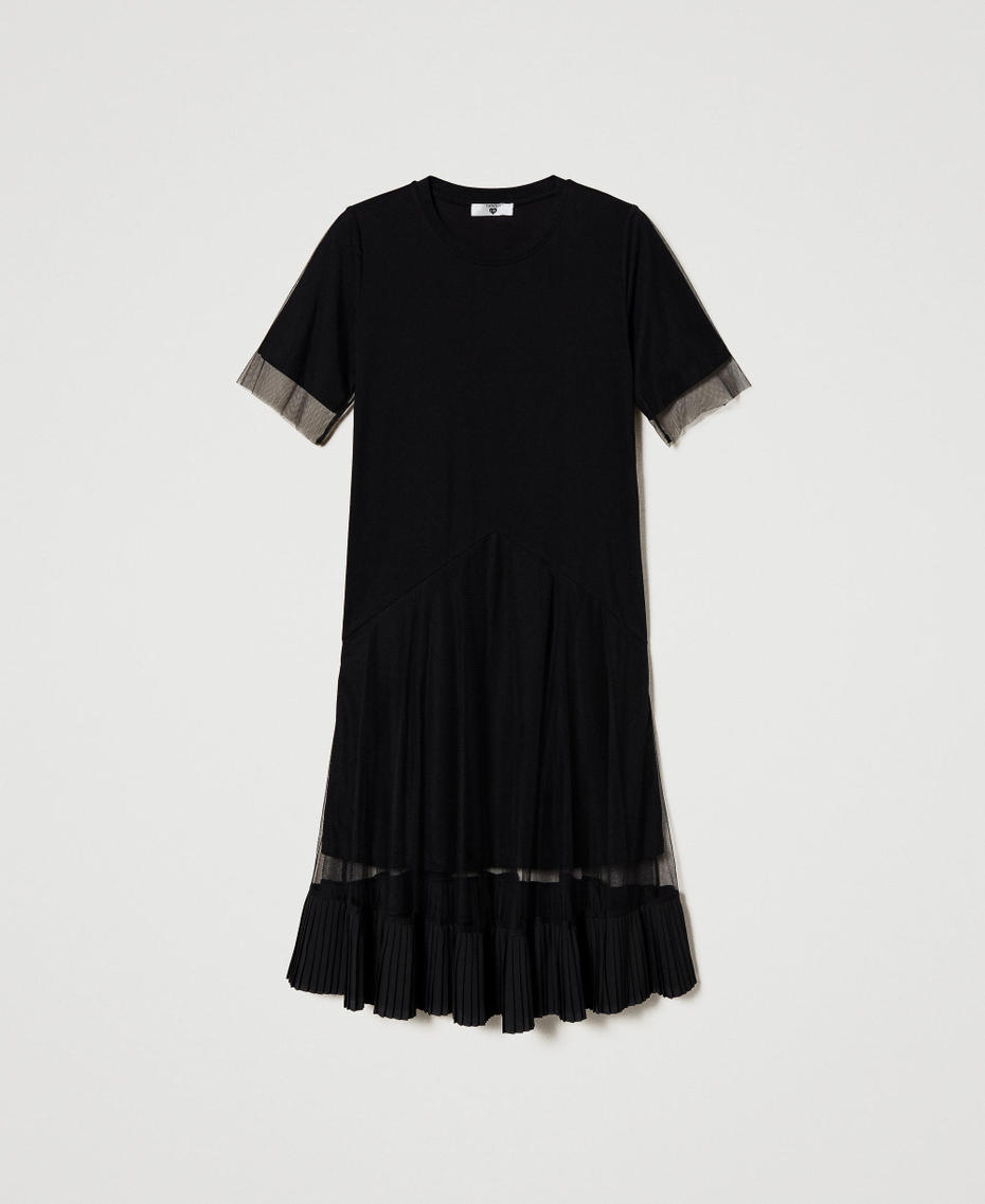 Midi dress with tulle inserts