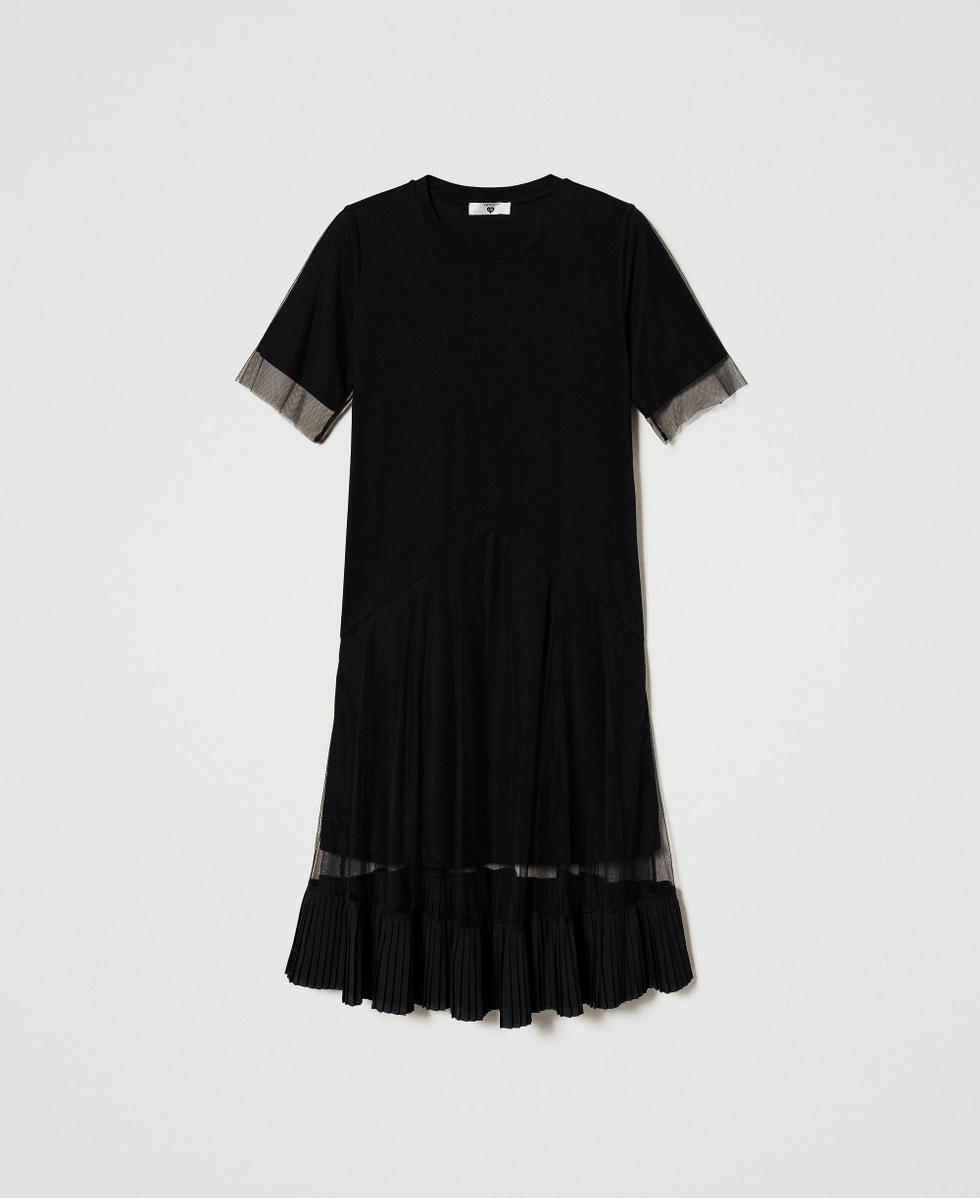 Midi dress with tulle inserts