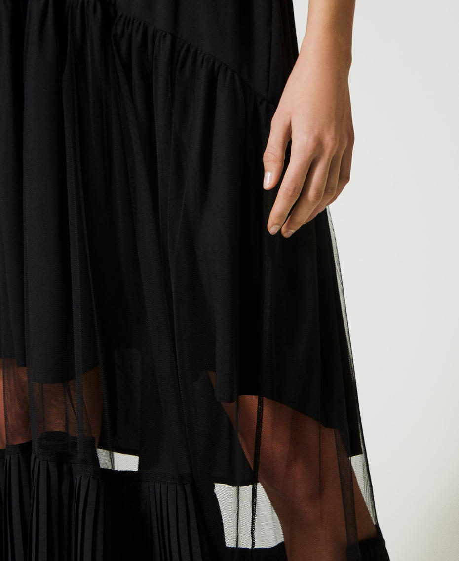 Длинная юбка со вставками из тюля Черный женщина 231LL22QQ-04