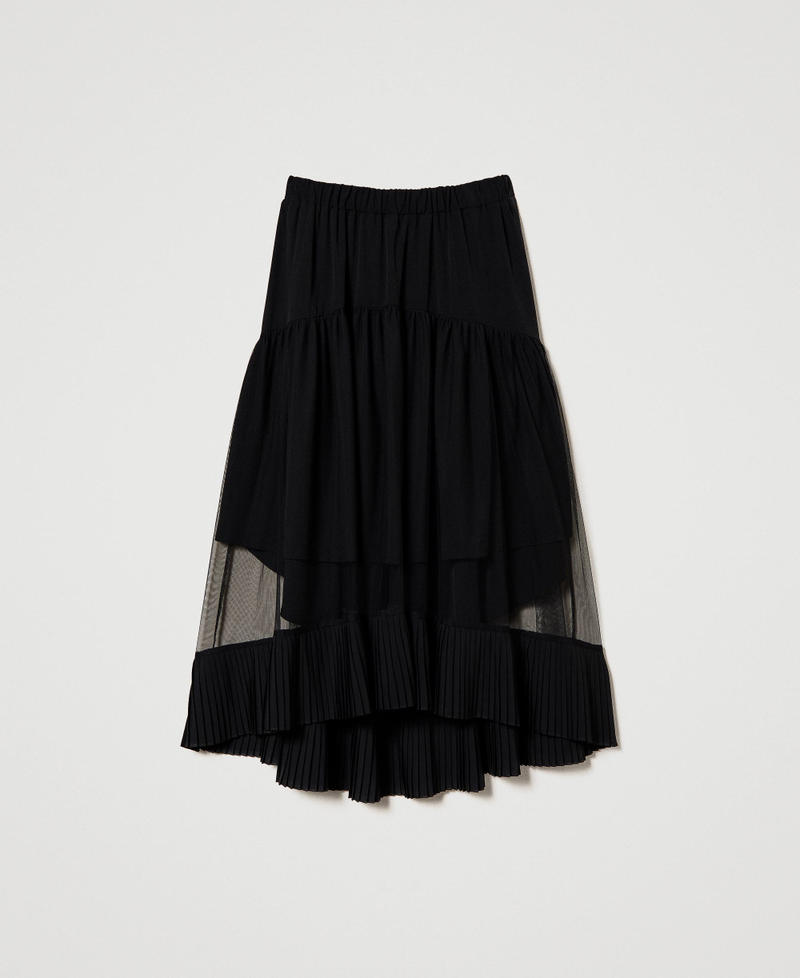 Long skirt with tulle inserts