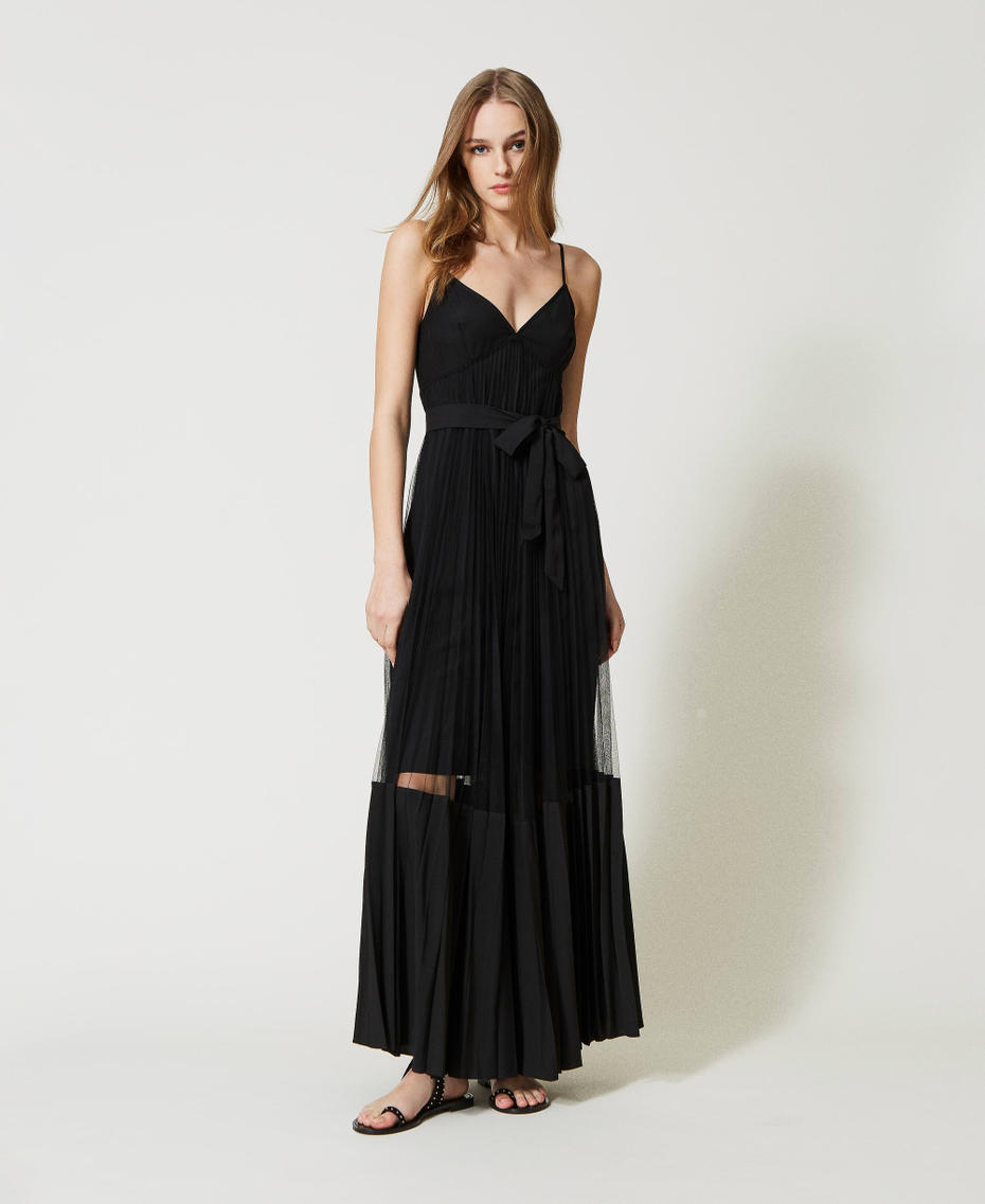 Long dress with tulle inserts Black Woman 231LL22SS-01