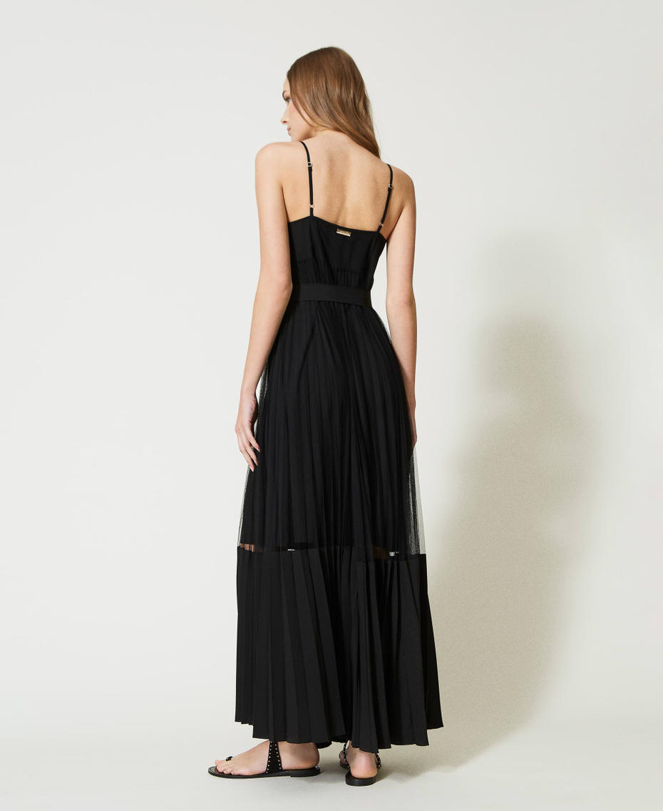 Long dress with tulle inserts Black Woman 231LL22SS-04