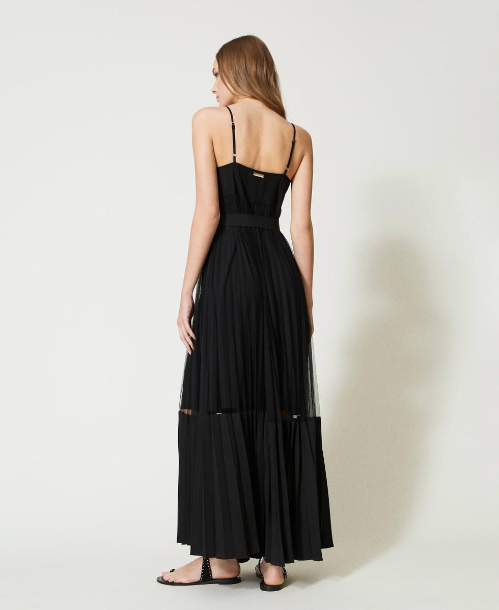 Long dress with tulle inserts Woman, Black | TWINSET Milano