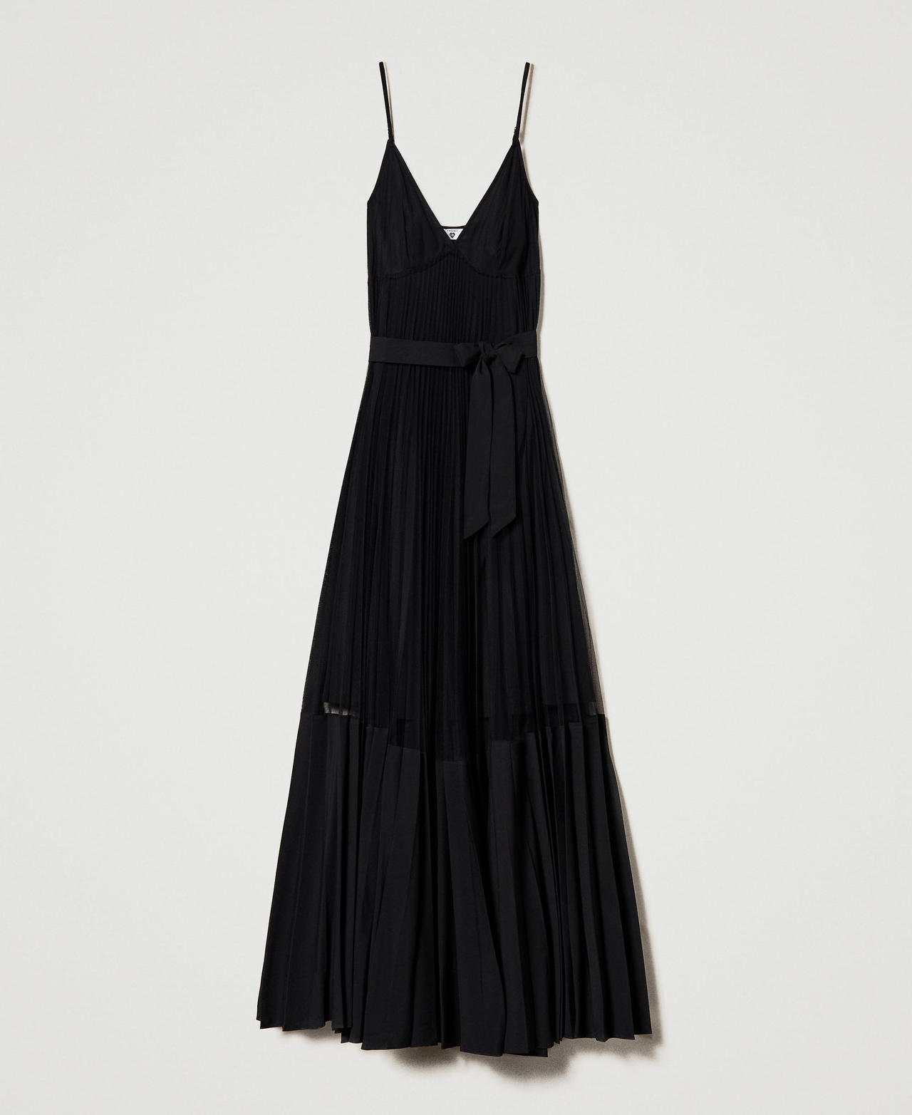 Abito lungo con inserti in tulle