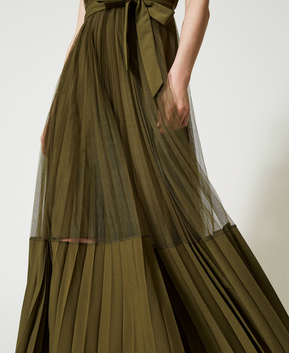 Robe longue avec insertions en tulle Femme, Vert | TWINSET Milano