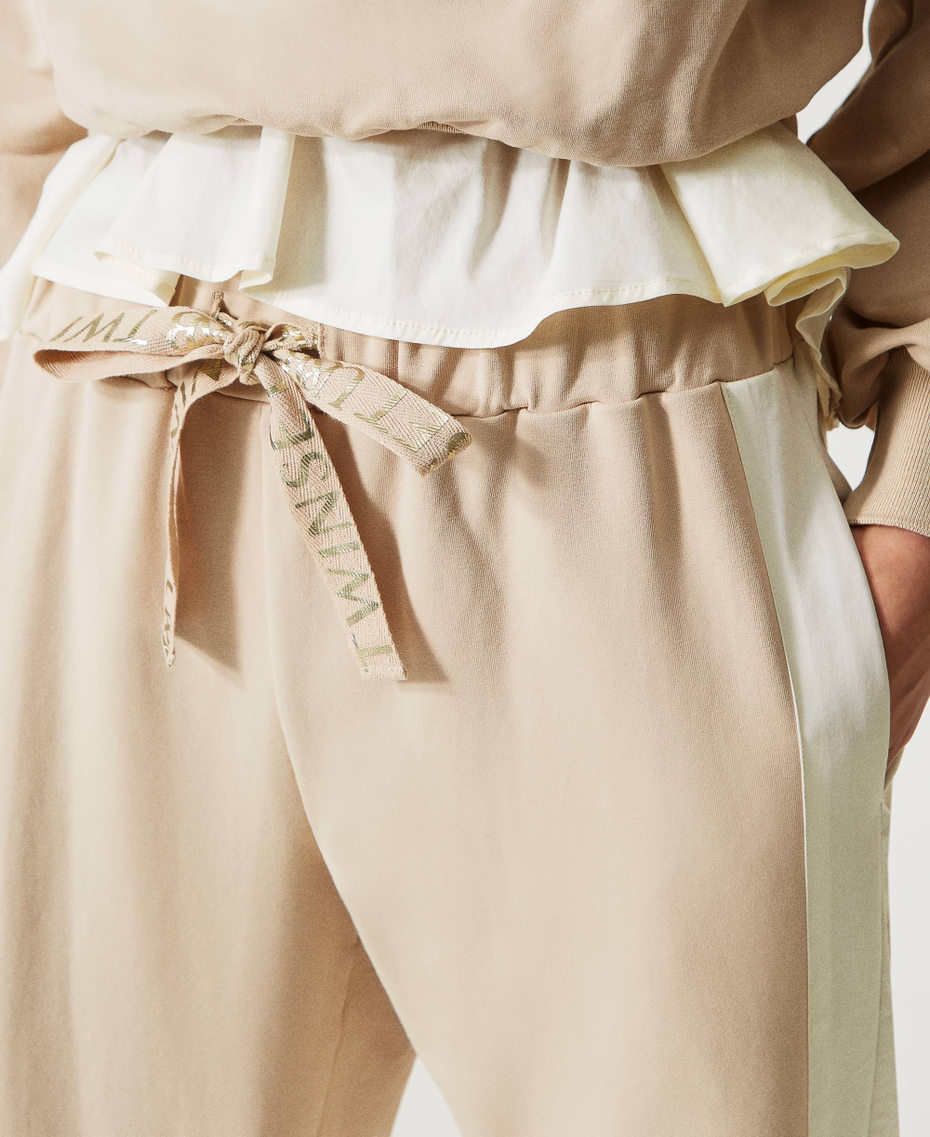 Plush fabric and poplin trousers Two-tone Champagne / Sugar White Woman 231LL23AA_10387_04