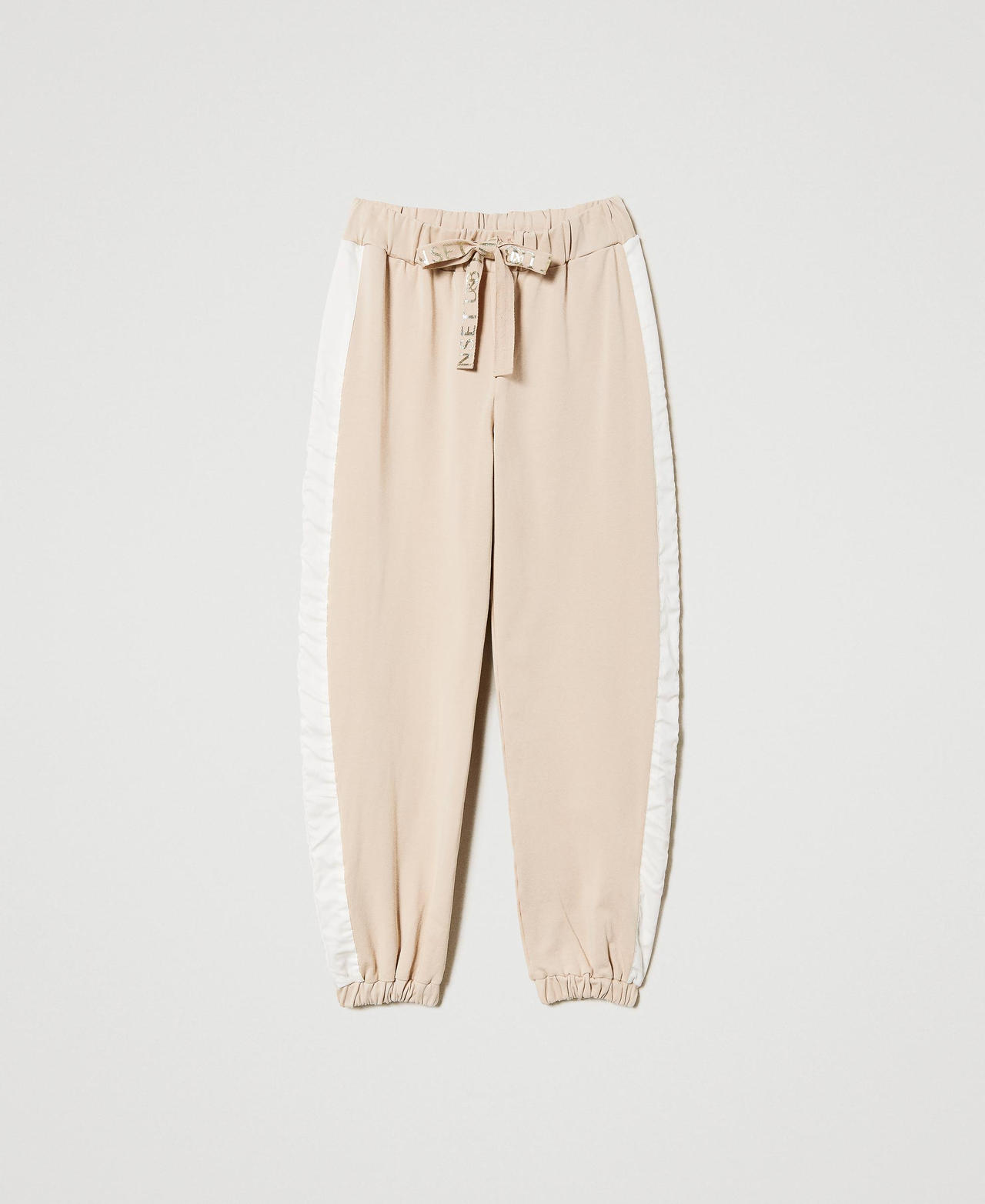 Plush fabric and poplin trousers Two-tone Champagne / Sugar White Woman 231LL23AA_10387_0S