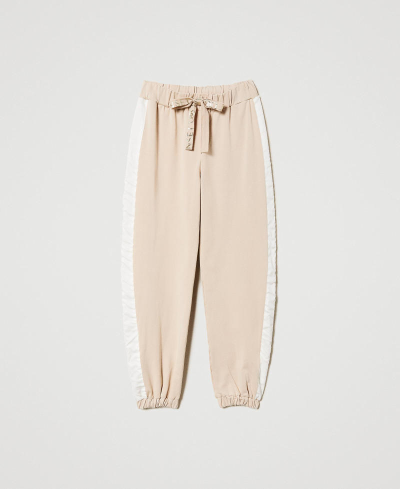 Plush fabric and poplin trousers Two-tone Champagne / Sugar White Woman 231LL23AA_10387_0S