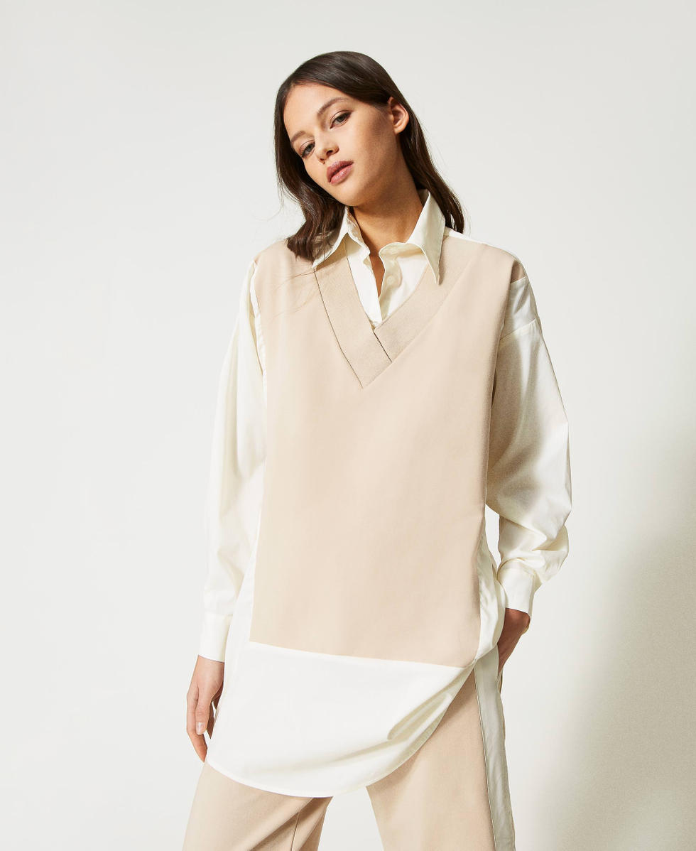 Maxi camicia in popeline con inserti Donna Beige TWINSET Milano