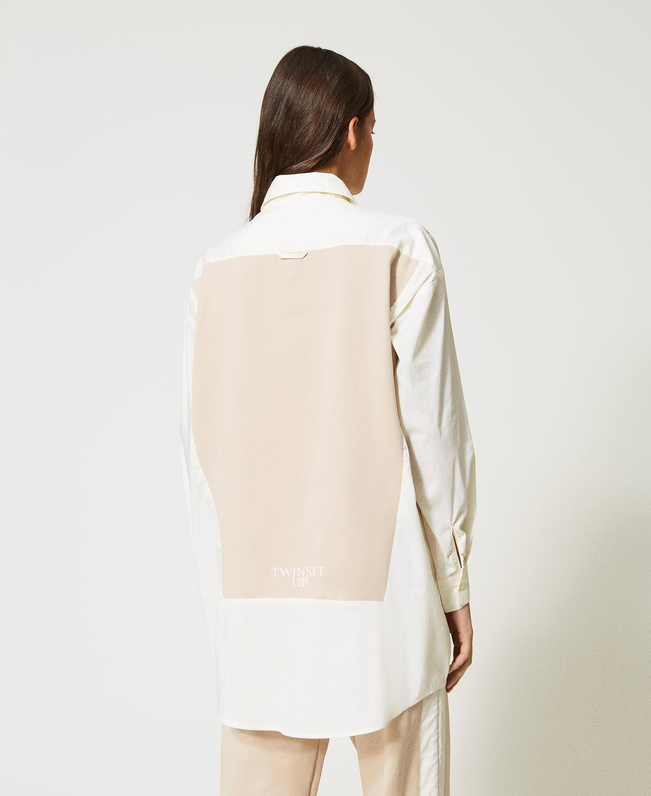 Рубашка макси из поплина со вставками