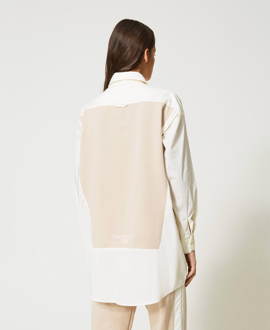 Maxi camicia in popeline con inserti Bicolor Champagne / Bianco Sugar Donna 231LL23CC_10387_03