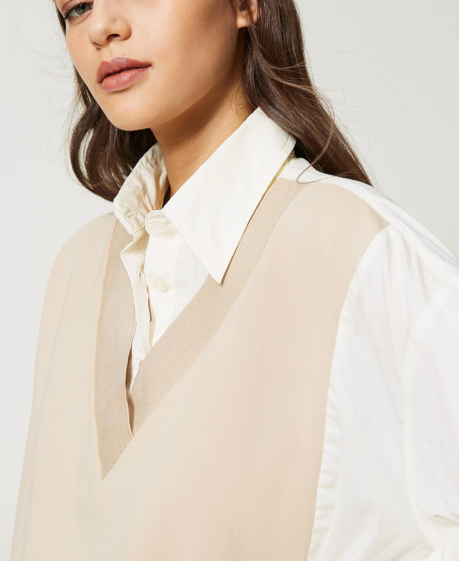 Maxi camicia in popeline con inserti Bicolor Champagne / Bianco Sugar Donna 231LL23CC_10387_04