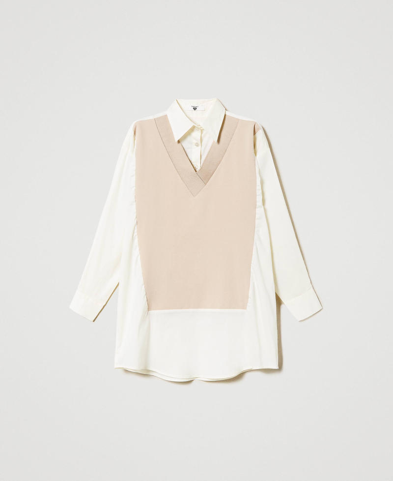 Рубашка макси из поплина со вставками Двухцветный Шампанское / Белый Сахар женщина 231LL23CC-0S