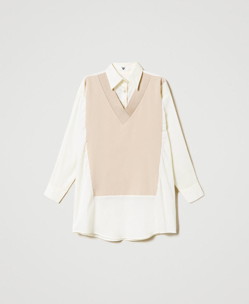 Maxi camicia in popeline con inserti Bicolor Champagne / Bianco Sugar Donna 231LL23CC_10387_0S