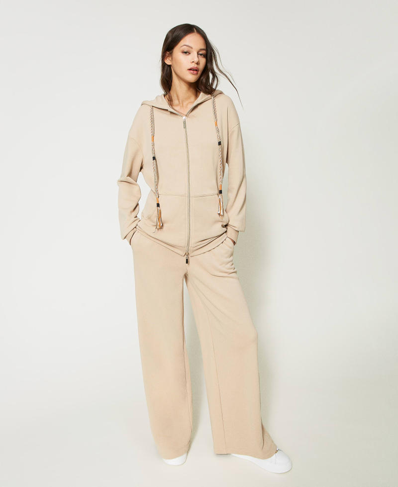 Hoodie with weaved drawstring Champagne Woman 231LL24PP_10286_02