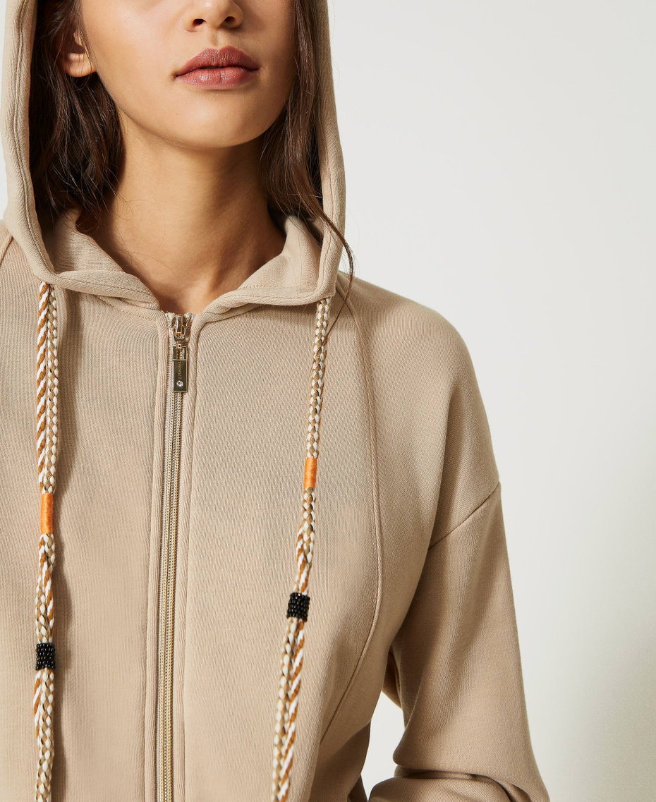 Hoodie with weaved drawstring Champagne Woman 231LL24PP_10286_04