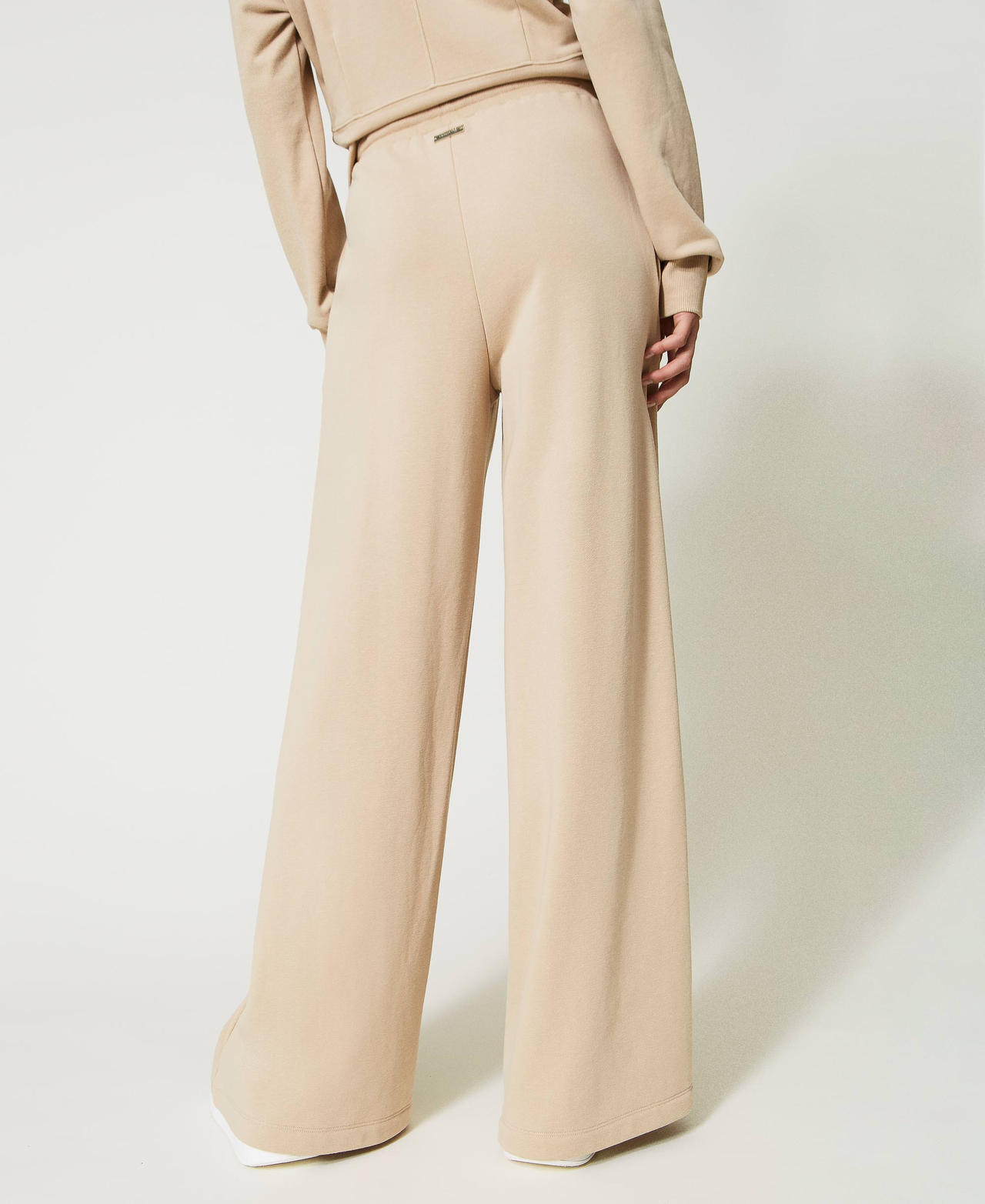 Wide leg plush fabric trousers
