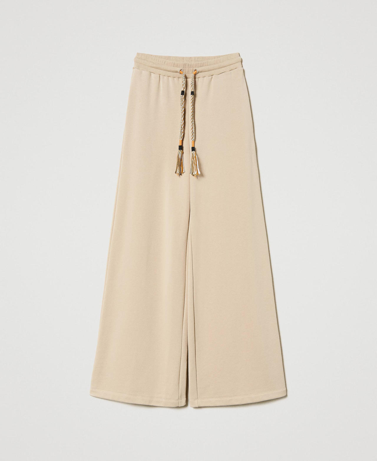 Wide leg plush fabric trousers