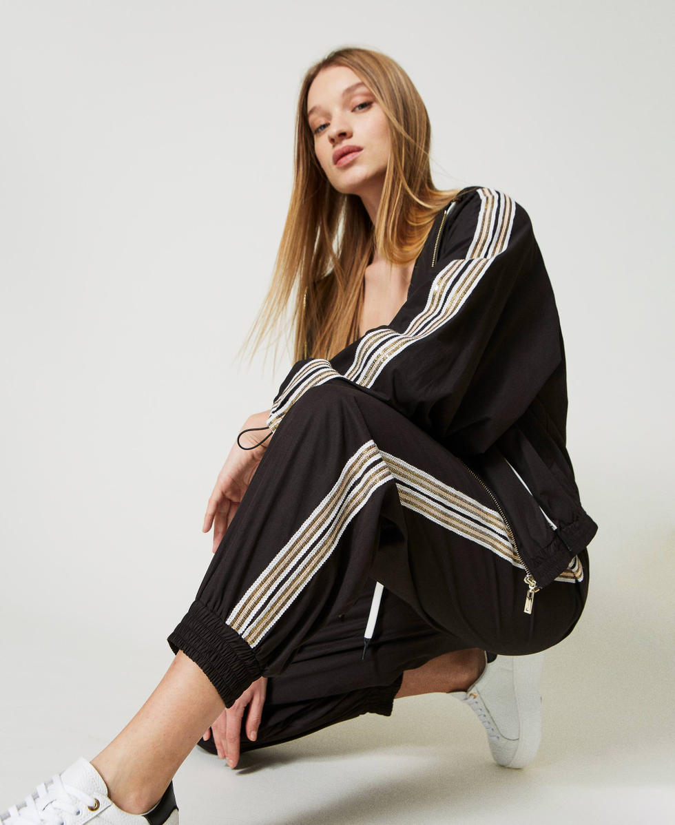 Joggers with sequin embroidery Woman Black TWINSET Milano