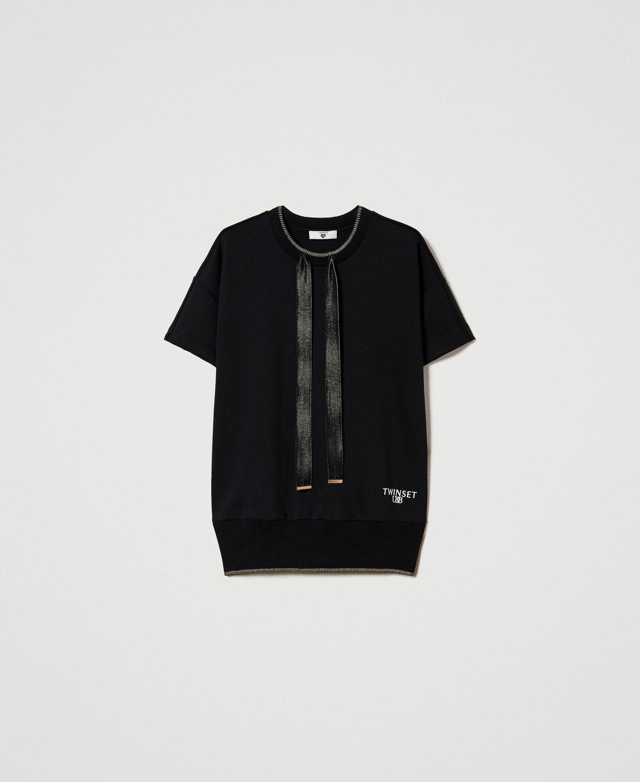 Sweat-shirt avec ruban et détails dorés Noir Femme 231LL25QQ-0S