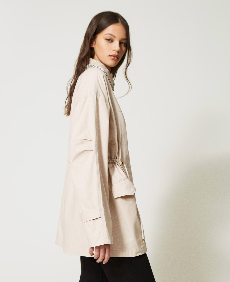 Short parka coat with embroidered collar Woman, Beige Short parka coat with embroidered collar Woman, Beige