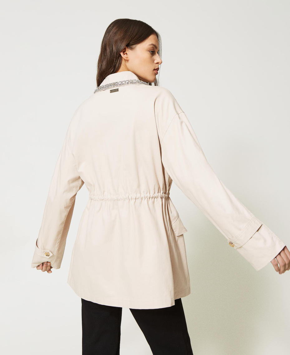 Short parka coat with embroidered collar Champagne Woman 231LL26AA-04