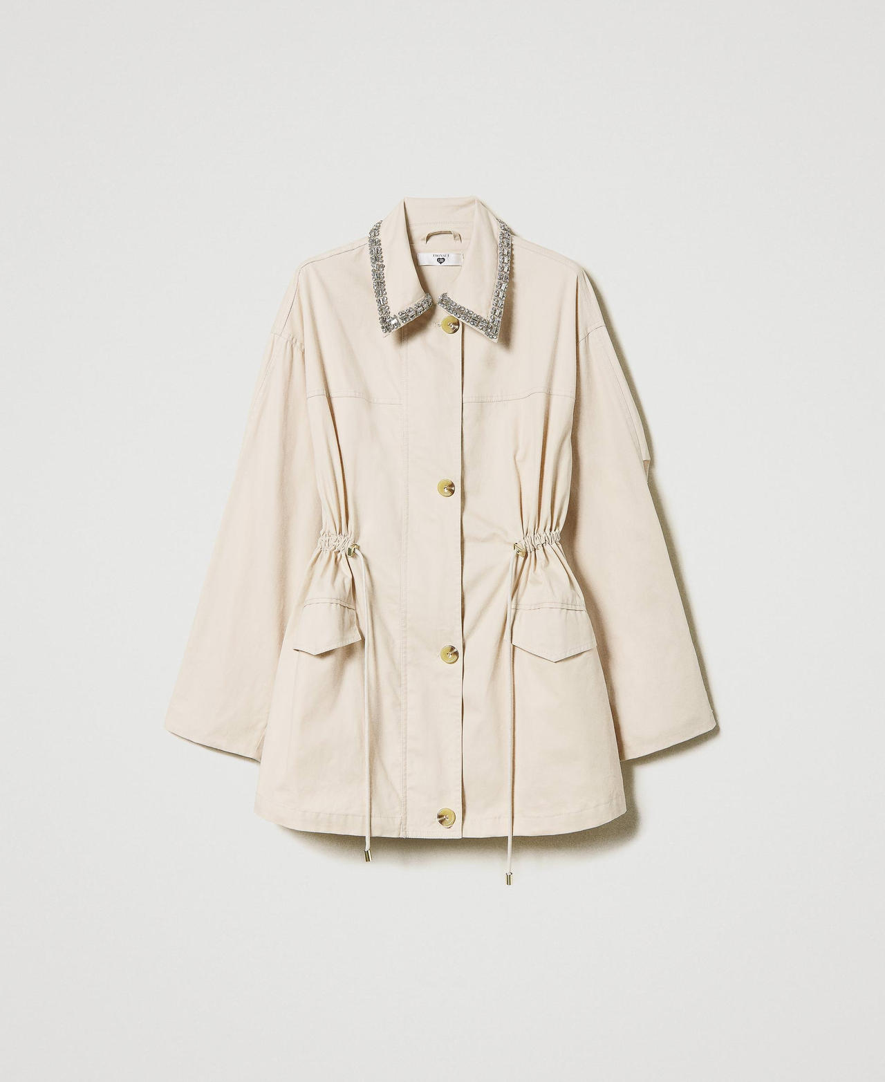 Short parka coat with embroidered collar Woman Beige TWINSET Milano