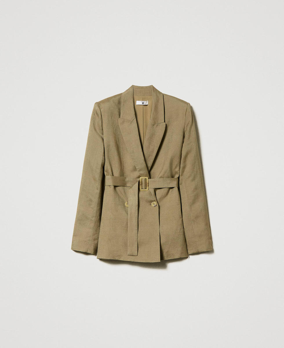 Linen blend blazer with embroideries