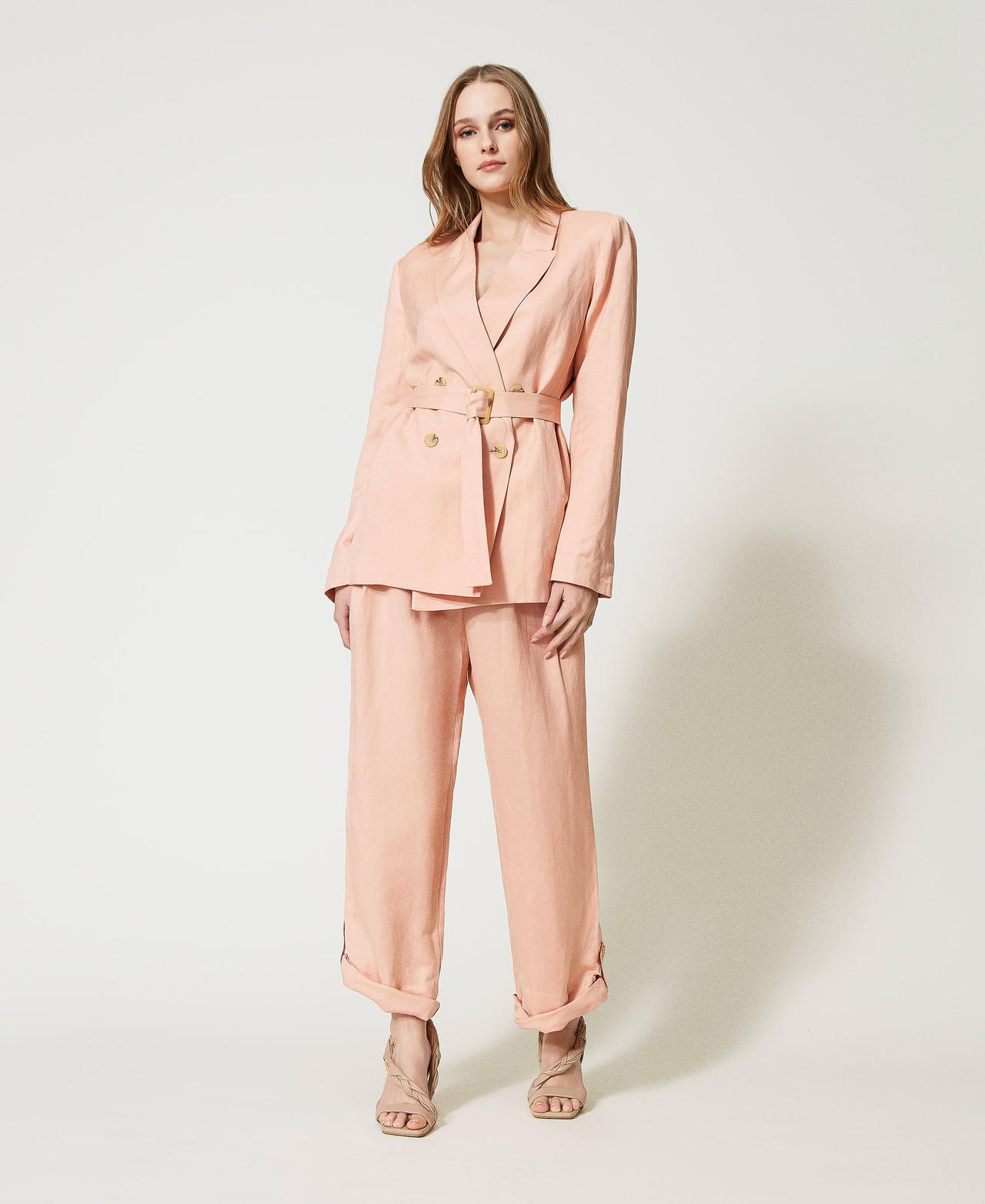 Pantalon en lin mélangé avec pattes de serrage