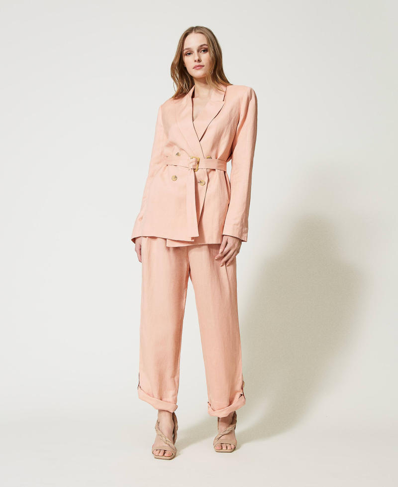 Pantalon en lin mélangé avec pattes de serrage
