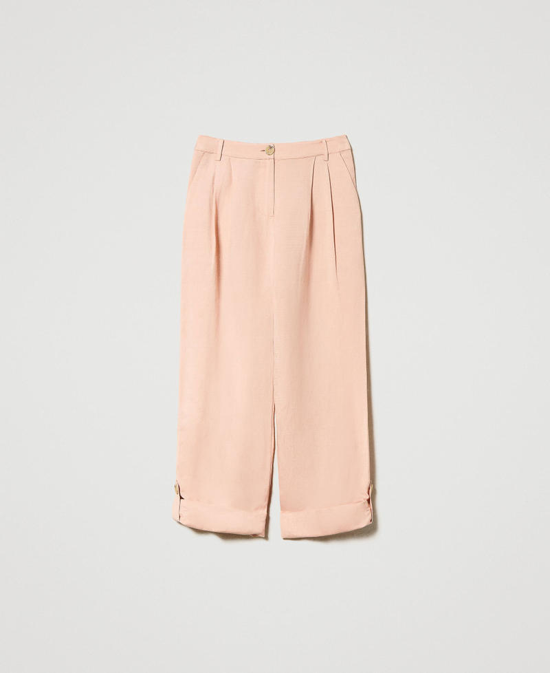Linen blend trousers with frog fasteners