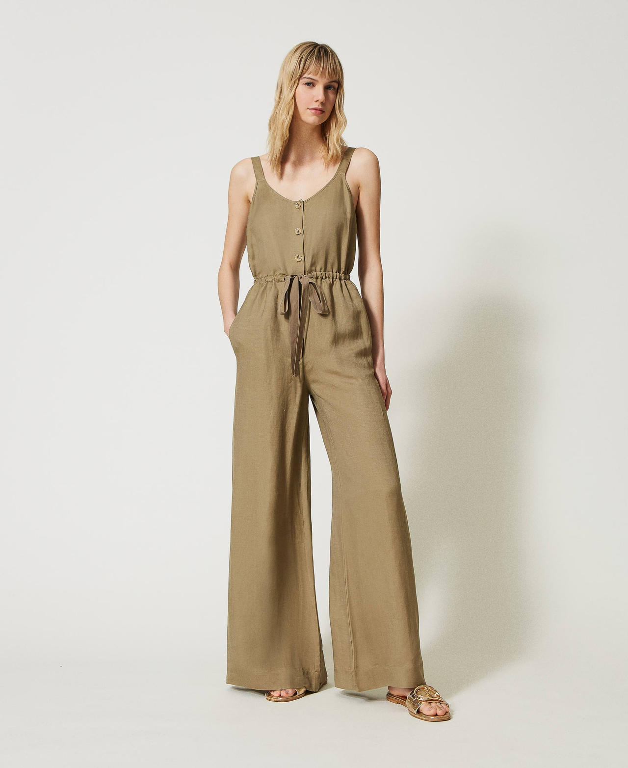 ZESICA Adjustable Straps Sleeveless Wide Leg Oversized Linen Jumpsuit –  zesica