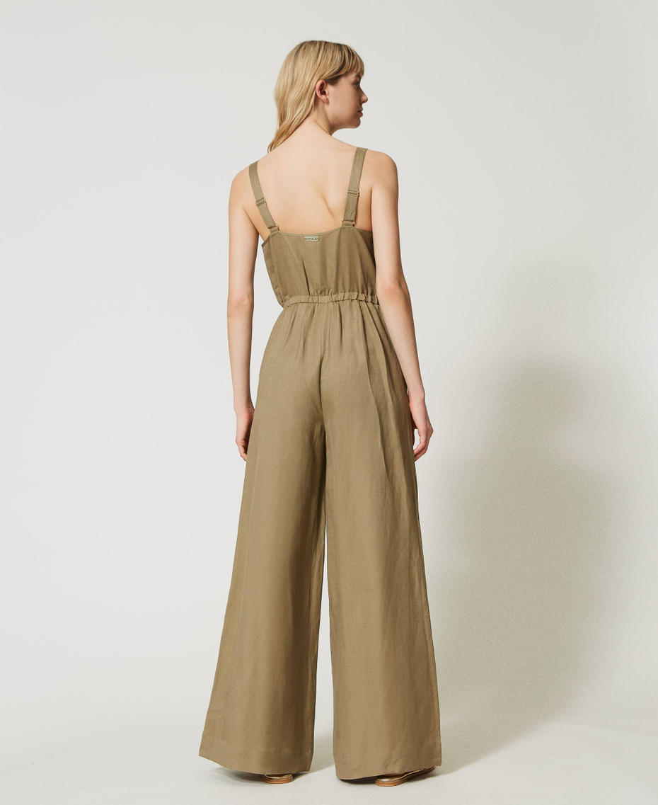 Long linen blend jumpsuit with drawstring Elm Green Woman 231LL28FF_10284_03