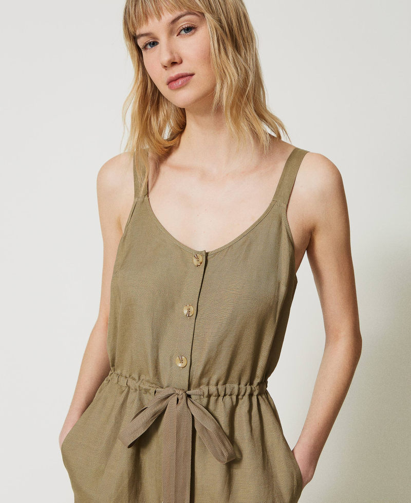 Long linen blend jumpsuit with drawstring Elm Green Woman 231LL28FF_10284_04