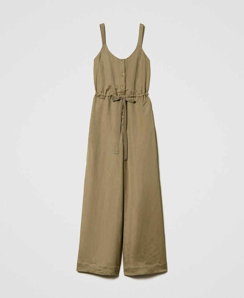 Long linen blend jumpsuit with drawstring Elm Green Woman 231LL28FF_10284_0S
