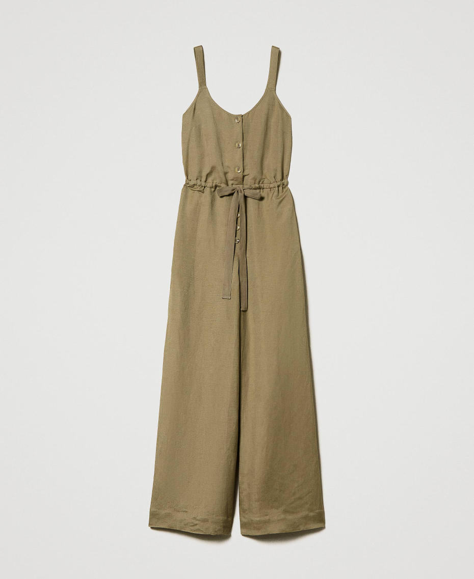 Long linen blend jumpsuit with drawstring Elm Green Woman 231LL28FF_10284_S0