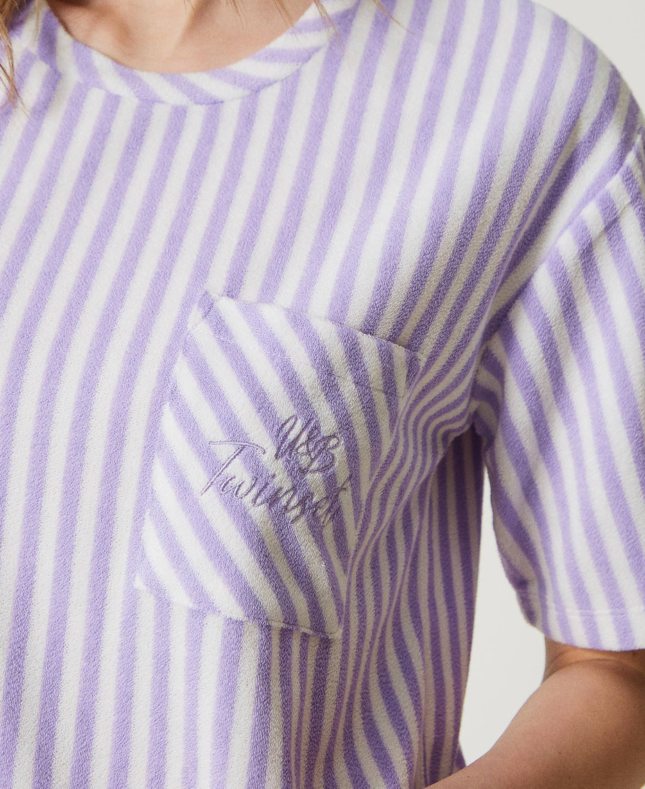 Gestreiftes Nachthemd aus Frottee Zweifarbig Sugar-Rosa / Purple Rose Frau 231LL2BBB-04