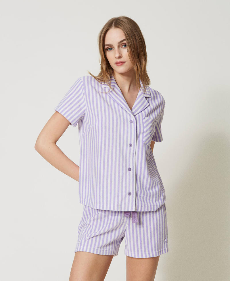 Short striped terry pyjamas Two-tone Sugar Pink / Purple Rose Woman 231LL2BEE-01