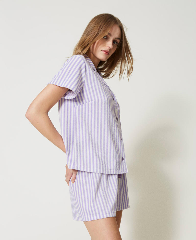 Short striped terry pyjamas Two-tone Sugar Pink / Purple Rose Woman 231LL2BEE-02