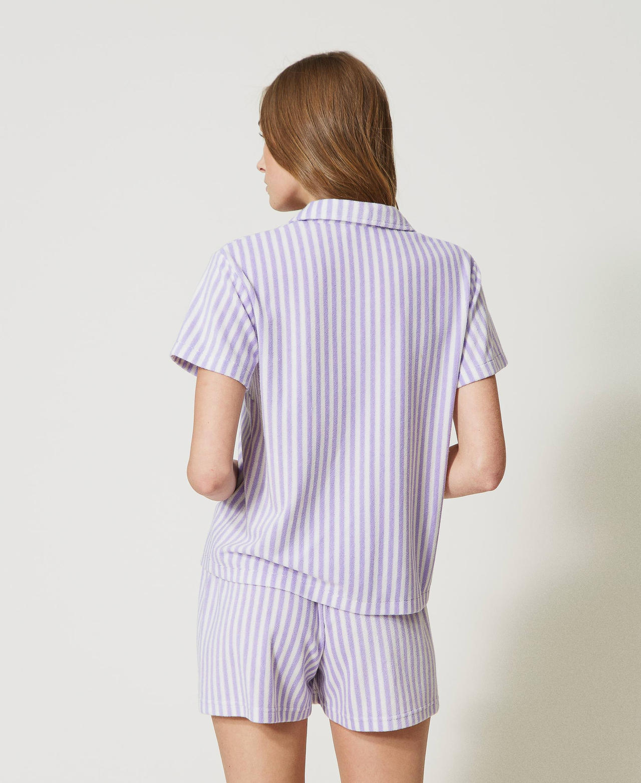 Short striped terry pyjamas Two-tone Sugar Pink / Purple Rose Woman 231LL2BEE-03