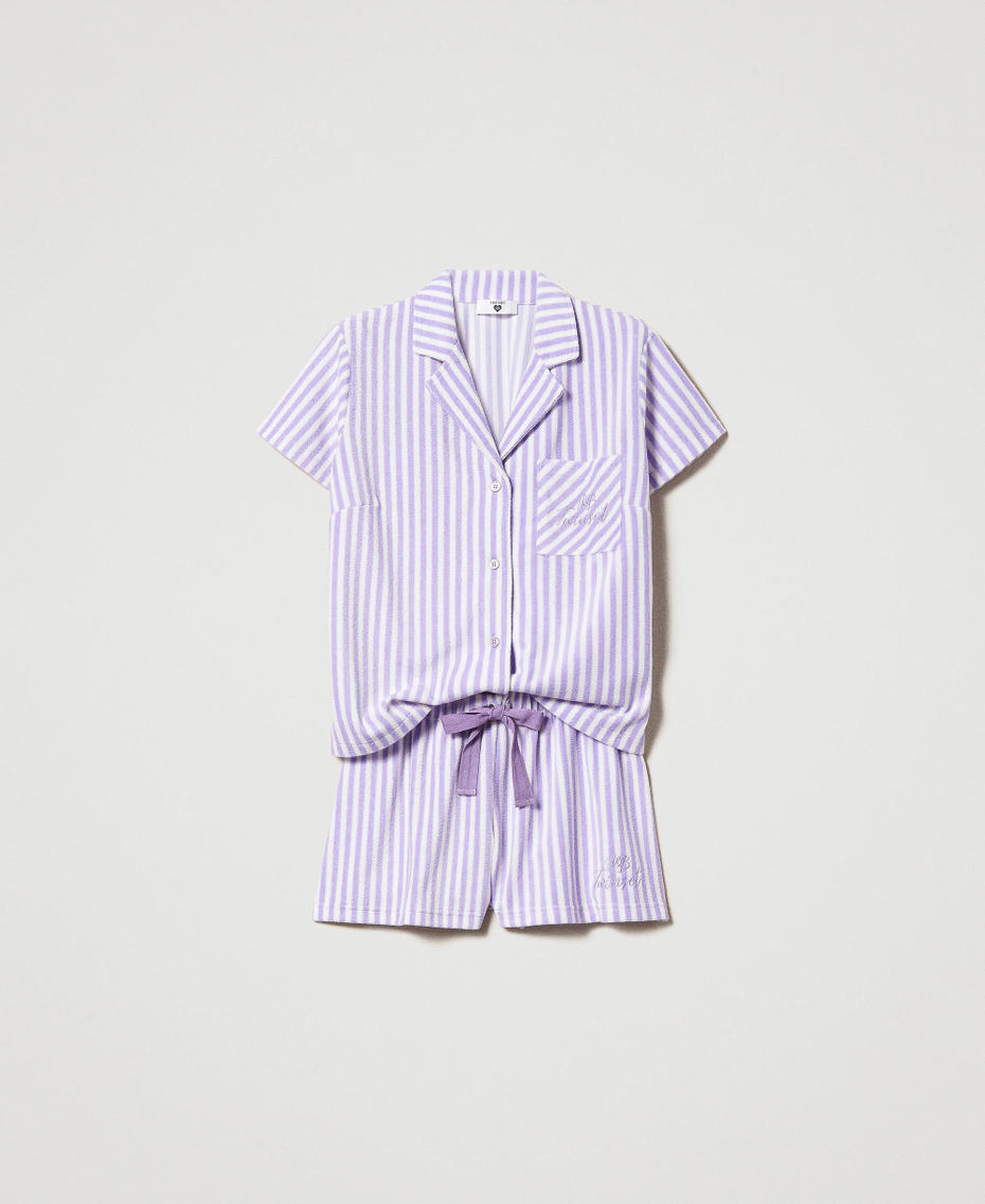 Pyjama court en éponge rayée Bicolore Rose Sugar/Purple Rose Femme 231LL2BEE-0S