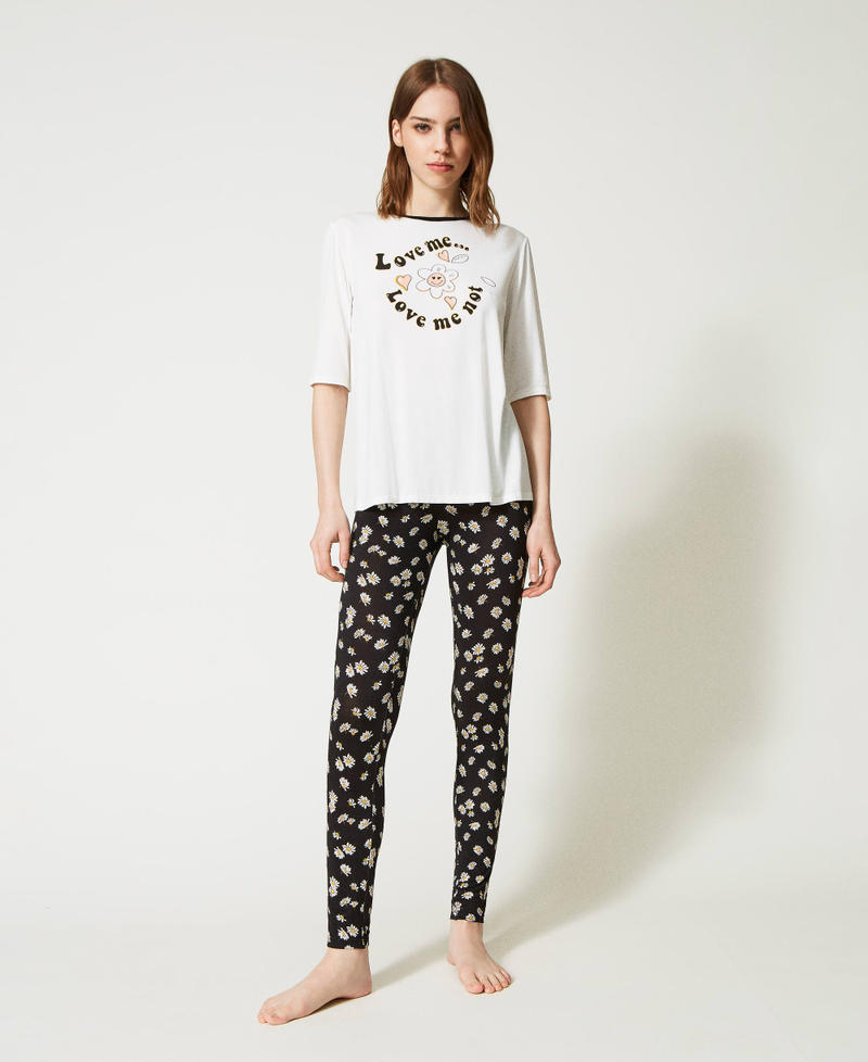 Pyjama long avec imprimé marguerites Bicolore Blanc « Sugar »/Imprimé Marguerites Noir Femme 231LL2HAA-02