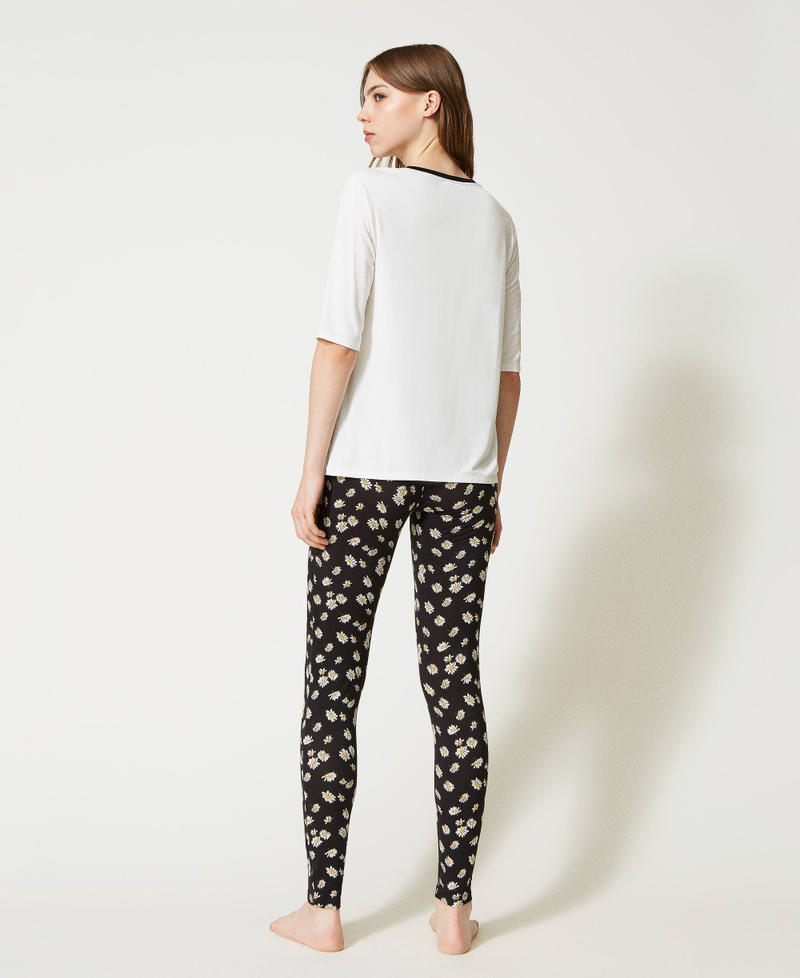 Langer Pyjama mit Margeritenprint Zweifarbig „Sugar“-Weiß / Margeritenprint Schwarz Frau 231LL2HAA_10567_04