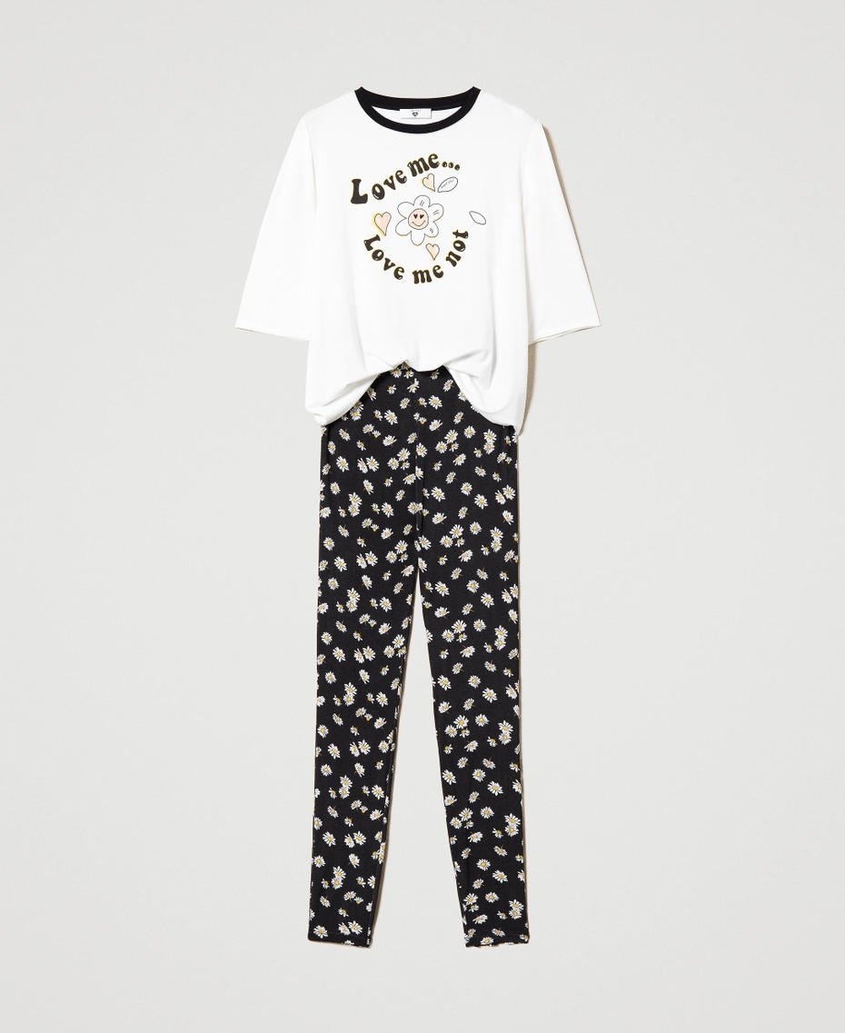 Long pyjamas with daisy print Two-tone "Sugar" White / Black Daisy Print Woman 231LL2HAA_10567_S0