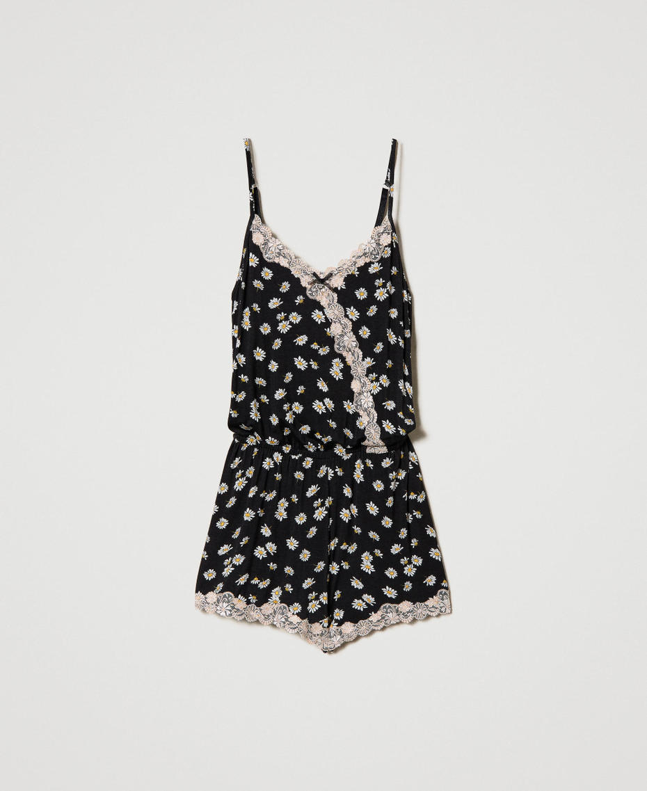 Romper pyjamas with daisy print Black Daisy Print Woman 231LL2HBB_10329_S0