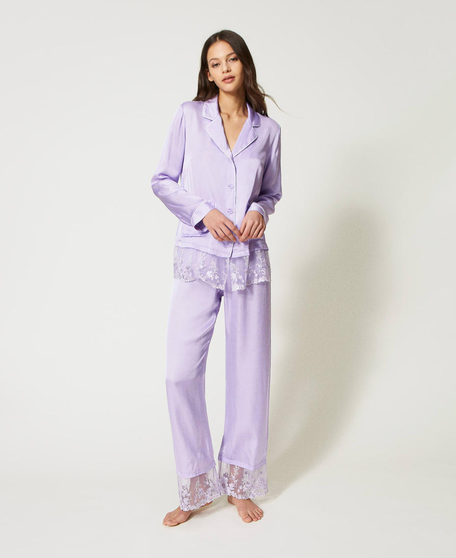 Satin pyjamas with lace