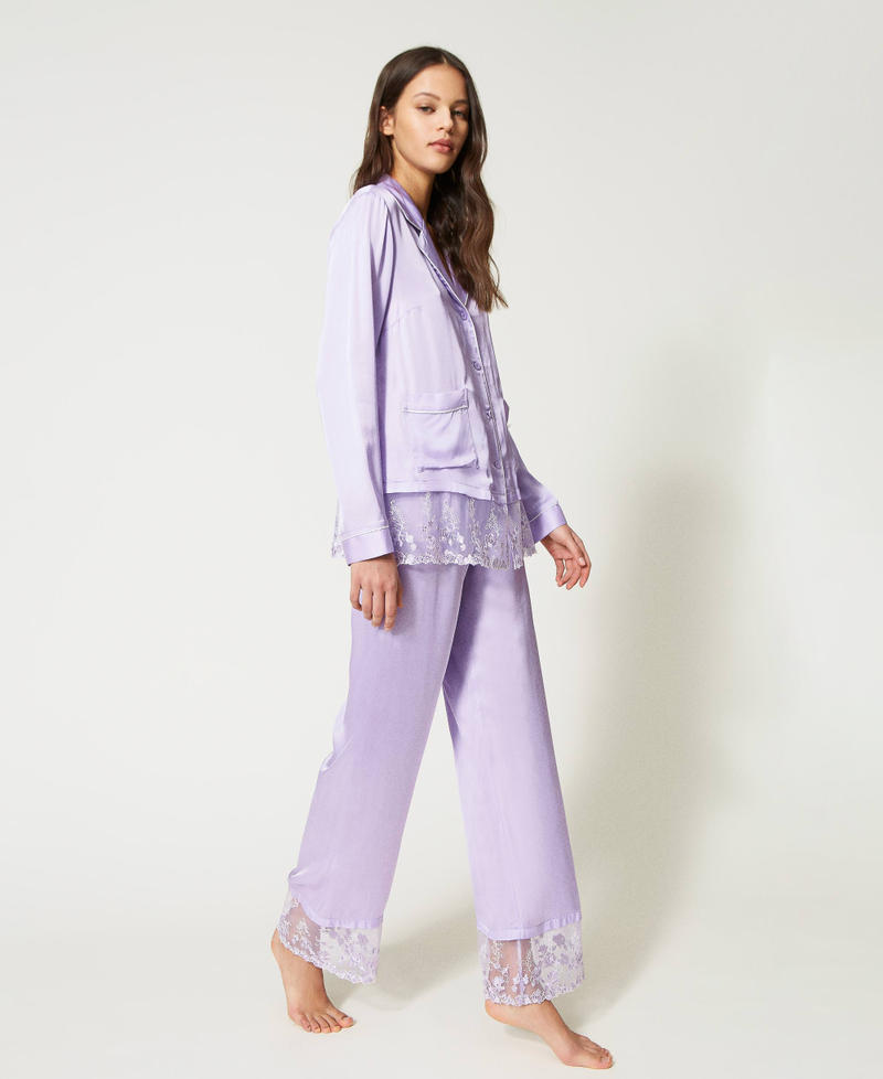 Satin pyjamas with lace Purple Rose Woman 231LL2LBB-02