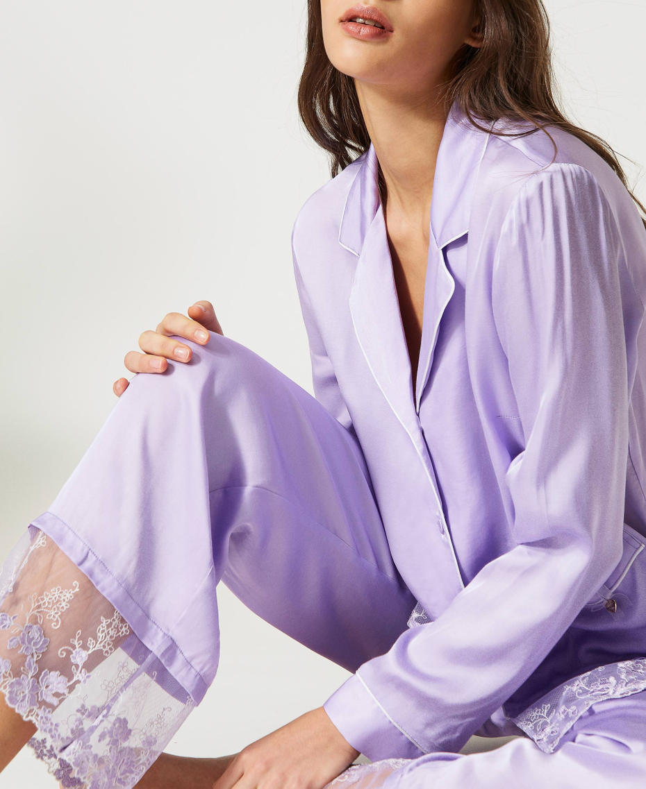 Satin pyjamas with lace