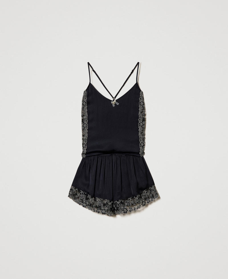 Short satin and lace pyjamas Woman Black TWINSET Milano