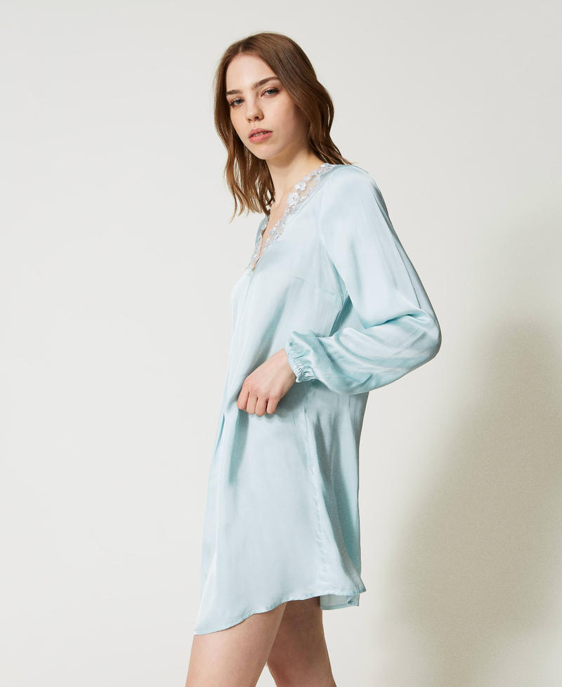 Camicia da notte in raso e pizzo Azzurro "Starlight Blue" Donna 231LL2LEE_10279_02